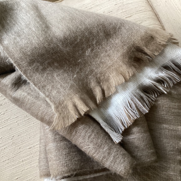 SOFT ALPACA BLEND REVERSIBLE BEIGE & LIGHT GREY PLUSH LARGE SCARF/WRAP - Picture 3 of 11